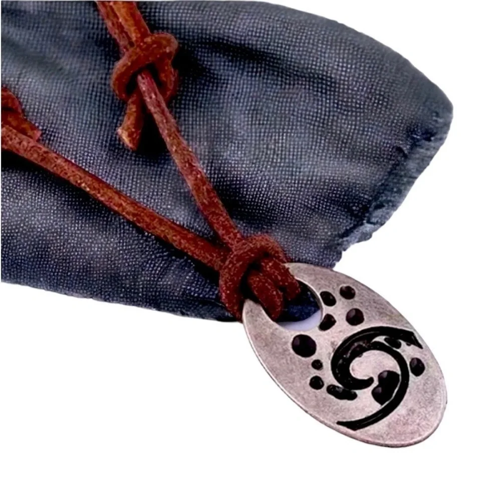 Ocean Wave Pendant Adjustable Length Leather Necklace Brand New